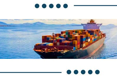 Cargo ship with colorful containers on calm blue sea, representing global shipping.